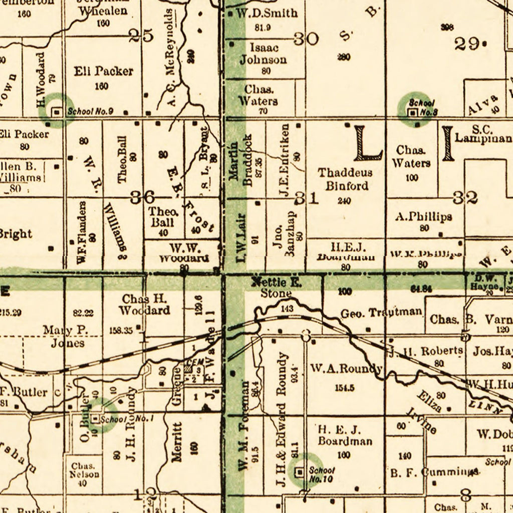 Vintage Map of Marshall County, Iowa 1896