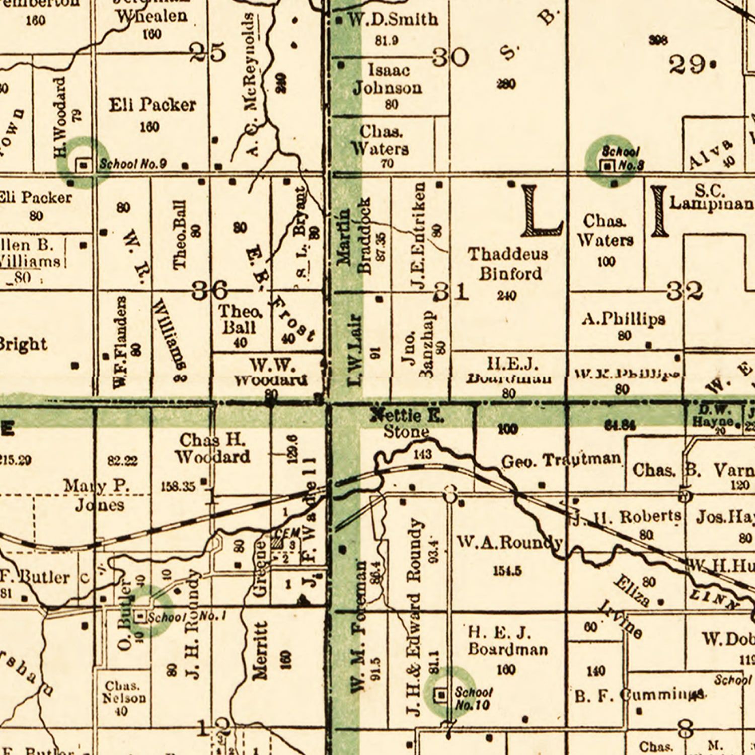 Vintage Map of Marshall County, Iowa 1896