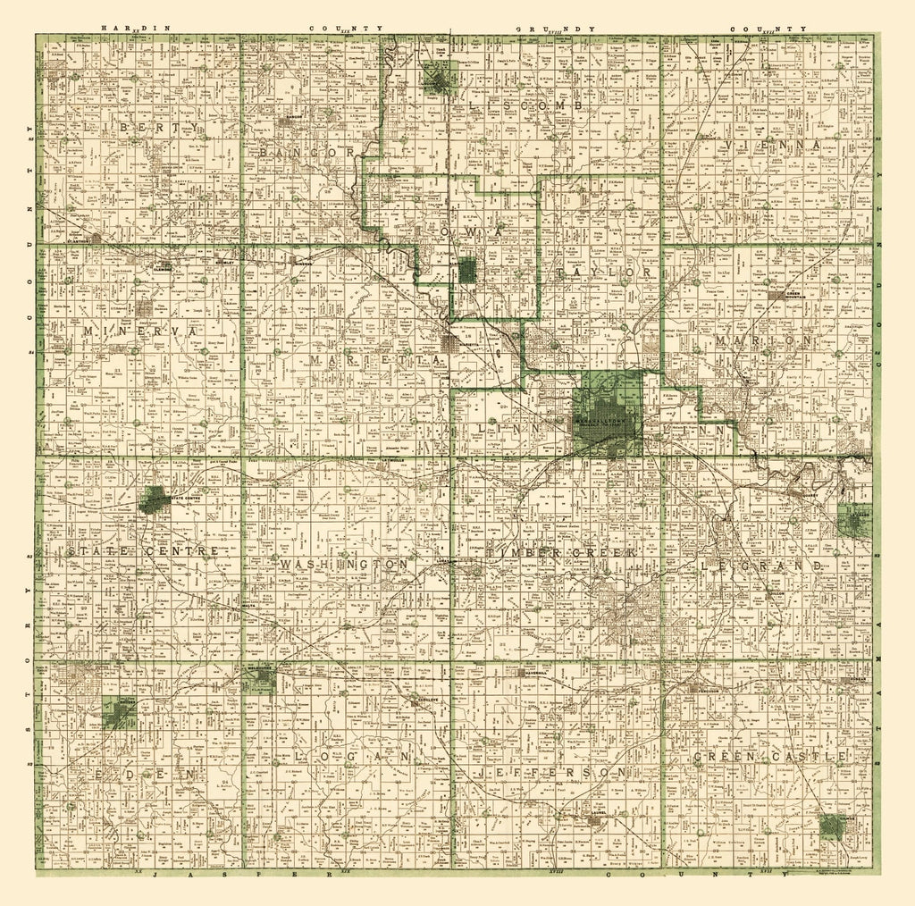 Vintage Map of Marshall County, Iowa 1896