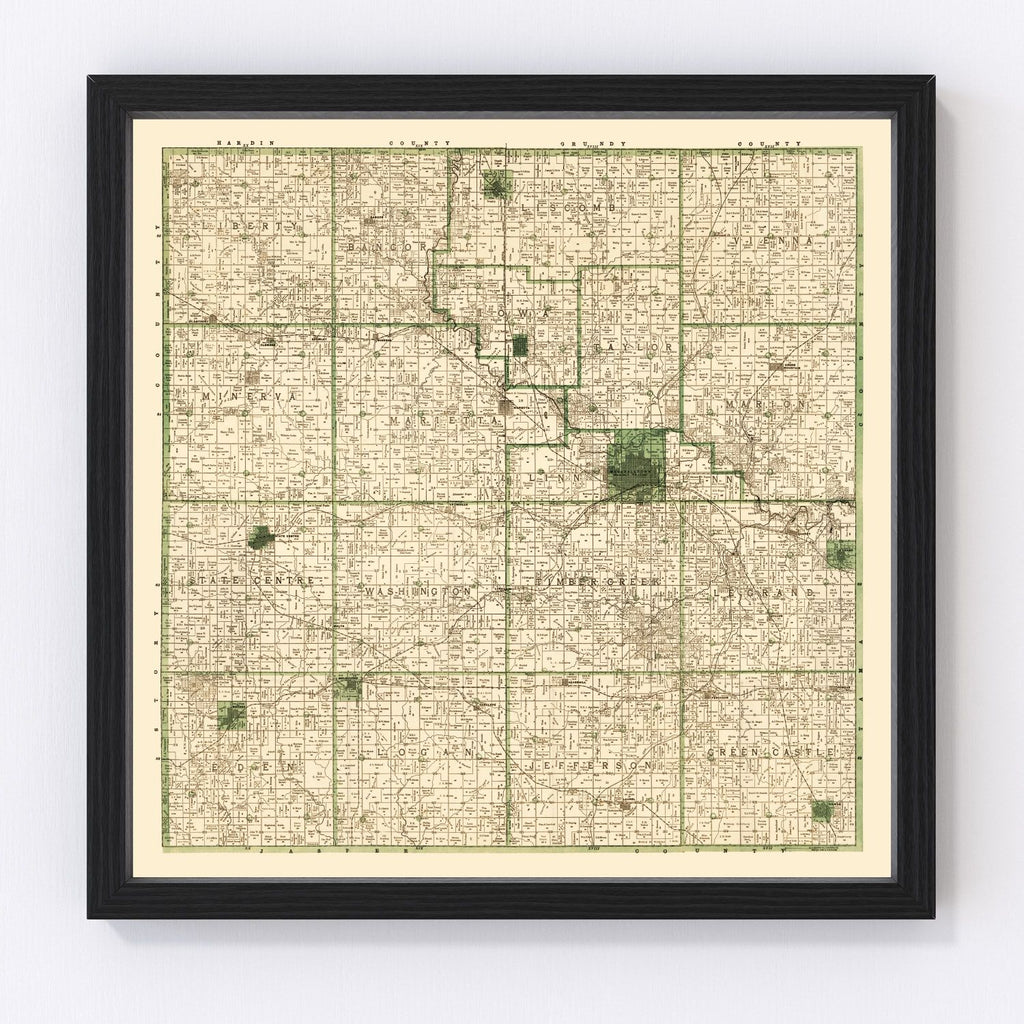 Vintage Map of Marshall County, Iowa 1896