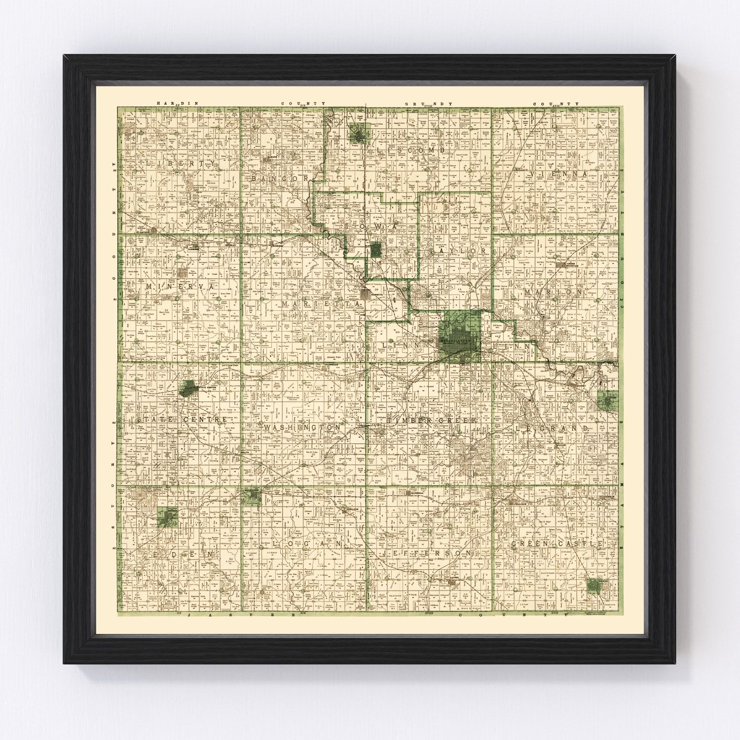 Vintage Map of Marshall County, Iowa 1896