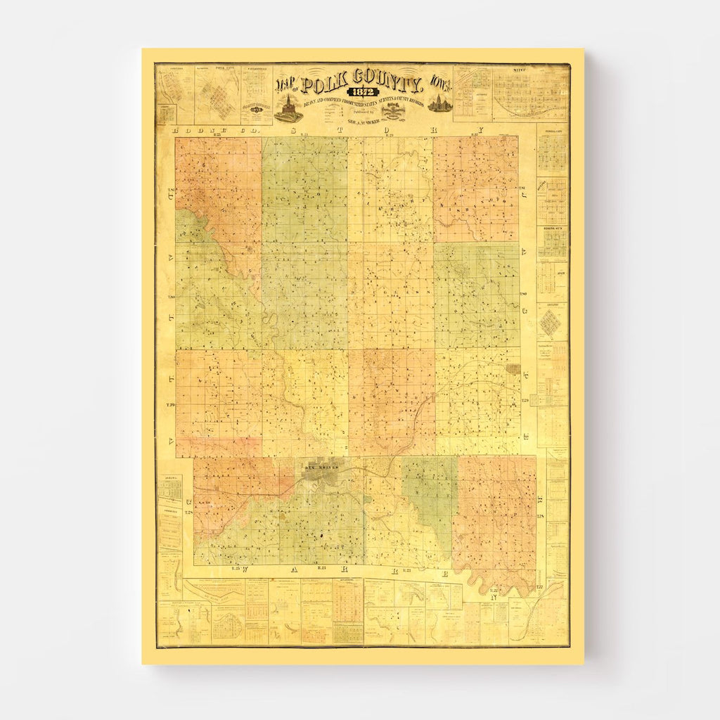 Vintage Map of Polk County, Iowa 1872