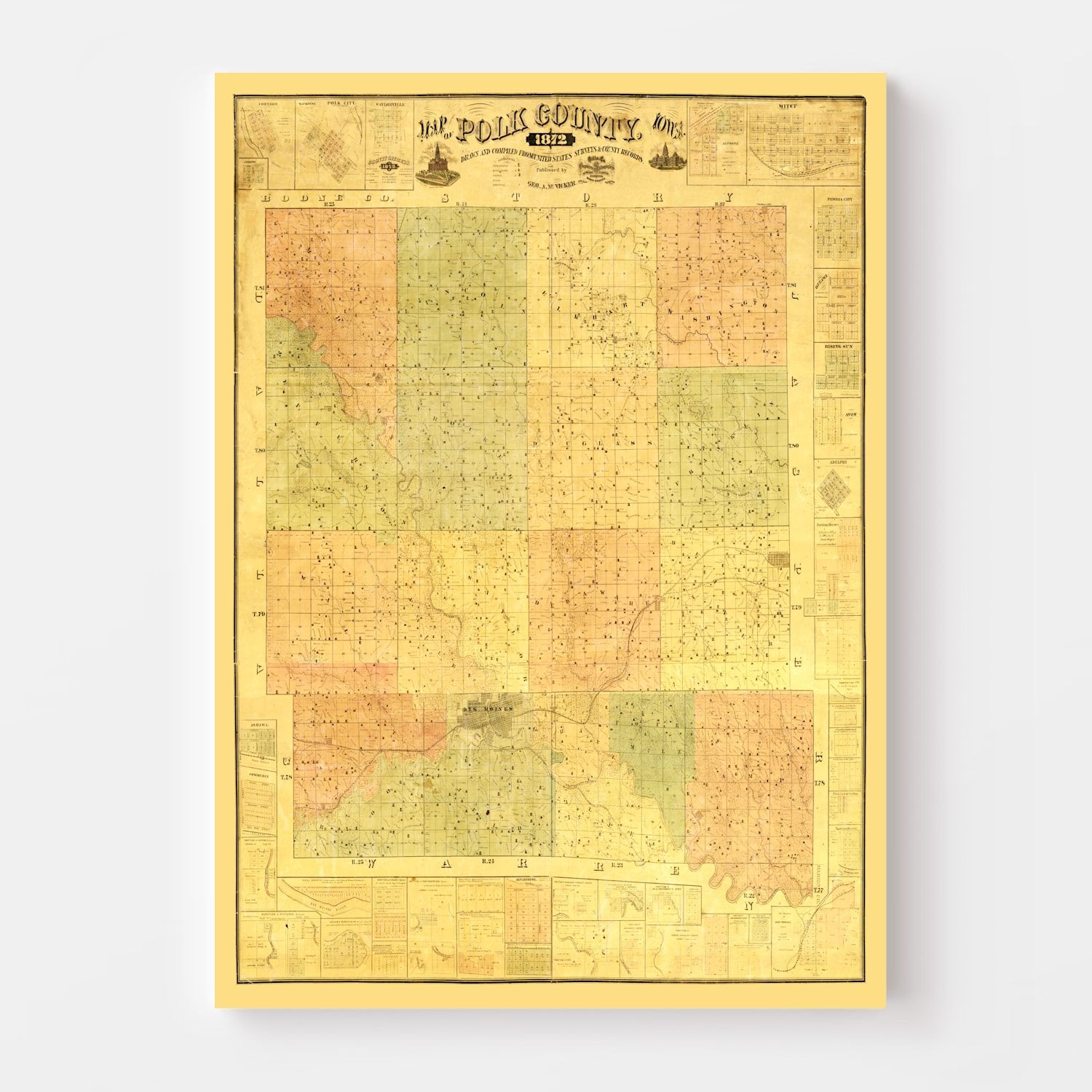 Vintage Map of Polk County, Iowa 1872