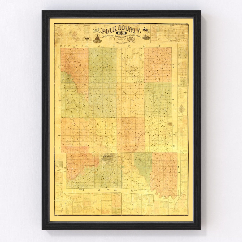 Vintage Map of Polk County, Iowa 1872