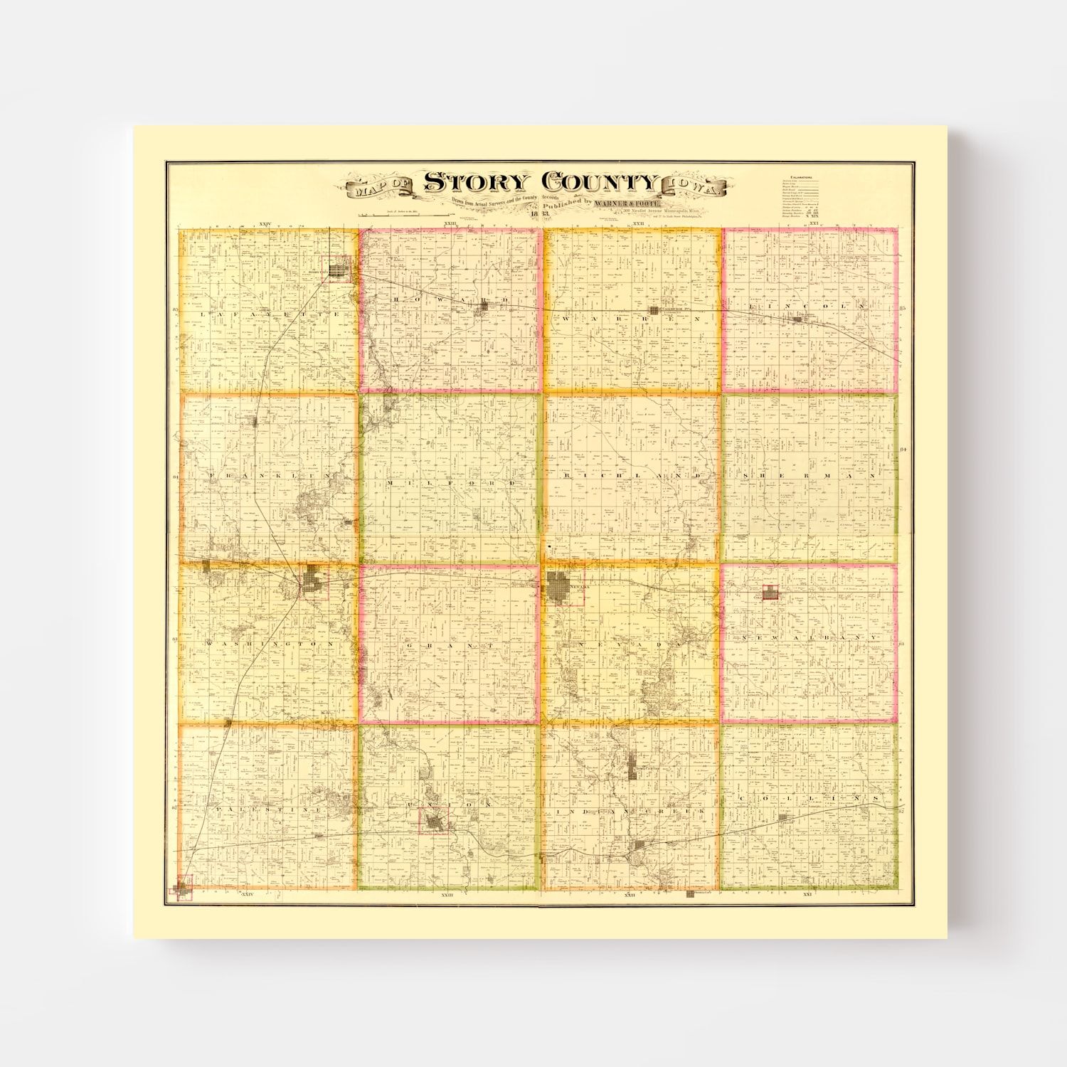 Vintage Map of Story County, Iowa 1883