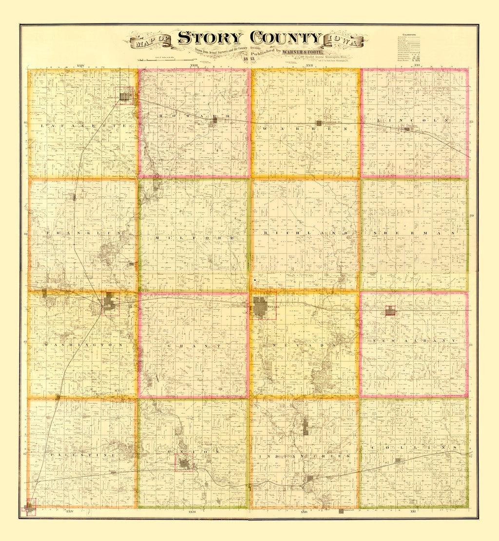 Vintage Map of Story County, Iowa 1883