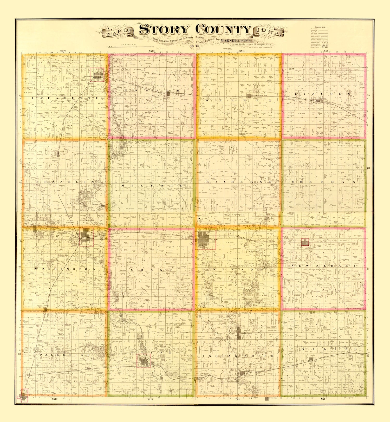 Vintage Map of Story County, Iowa 1883