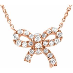 14K Rose Gold 1/6 CTW Natural Diamond Bow 18" Necklace