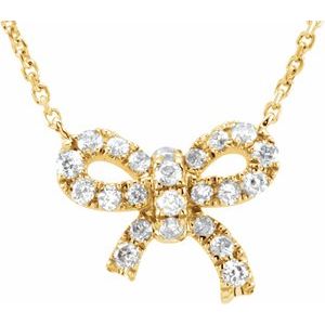 14K Yellow Gold 1/6 CTW Natural Diamond Bow 18" Necklace