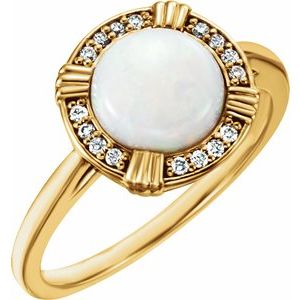 14K Yellow Gold Natural White Opal & .08 CTW Natural Diamond Ring
