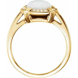 14K Yellow Gold Natural White Opal & .08 CTW Natural Diamond Ring