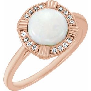 14K Rose Gold Natural White Opal & .08 CTW Natural Diamond Ring