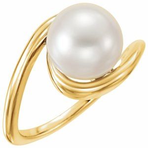 14K Yellow Gold 7.5-8.0 mm Cultured White Freshwater Pearl Ring