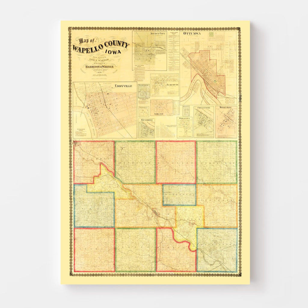 Vintage Map of Wapello County, Iowa 1870