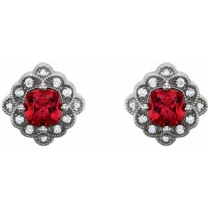 Platinum Lab-Grown Ruby & .08 CTW Natural Diamond Earrings – image 2