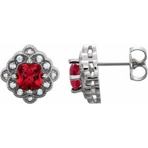 14K White Gold Lab-Grown Ruby & .08 CTW Natural Diamond Earrings