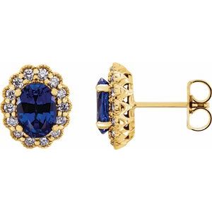 14K Yellow Gold Lab-Grown Blue Sapphire & 1/3 CTW Natural Diamond Earrings