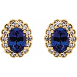 14K Yellow Gold Lab-Grown Blue Sapphire & 1/3 CTW Natural Diamond Earrings – image 2