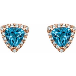 14K Rose Gold Natural Swiss Blue Topaz & 1/8 CTW Natural Diamond Earrings – image 2