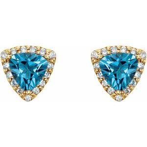 14K Yellow Gold Natural Swiss Blue Topaz & 1/8 CTW Natural Diamond Earrings