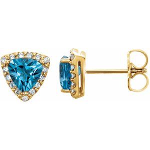 14K Yellow Gold Natural Swiss Blue Topaz & 1/8 CTW Natural Diamond Earrings