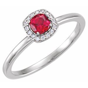 Platinum Lab-Grown Ruby & .04 CTW Natural Diamond Halo-Style Ring