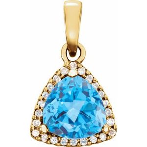 14K Yellow Gold Natural Swiss Blue Topaz & 1/10 CTW Natural Diamond Pendant