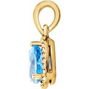 14K Yellow Gold Natural Swiss Blue Topaz & 1/10 CTW Natural Diamond Pendant