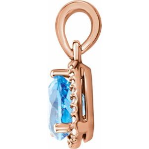 14K Rose Gold Natural Swiss Blue Topaz & 1/10 CTW Natural Diamond Pendant