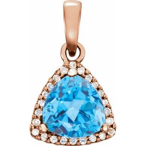 14K Rose Gold Natural Swiss Blue Topaz & 1/10 CTW Natural Diamond Pendant