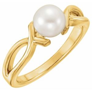 14K Yellow Gold 6.5-7.0 mm Cultured White Freshwater Pearl Ring