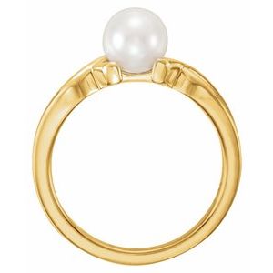 14K Yellow Gold 6.5-7.0 mm Cultured White Freshwater Pearl Ring