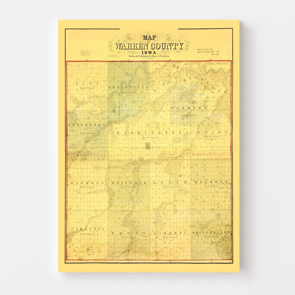 Vintage Map of Warren County, Iowa 1859