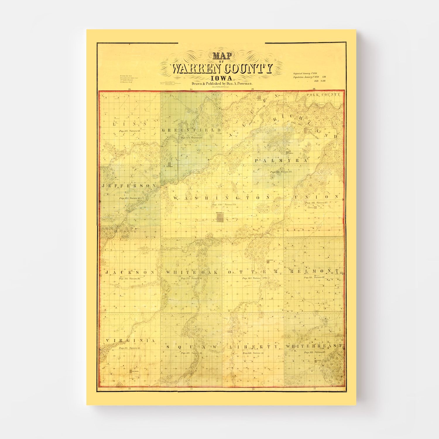 Vintage Map of Warren County, Iowa 1859