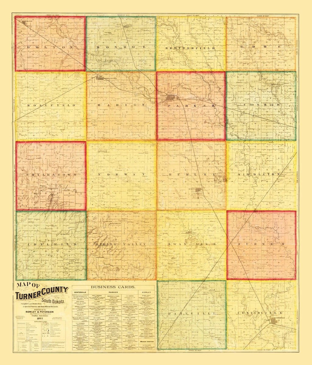 Vintage Map of Turner County, South Dakota 1893