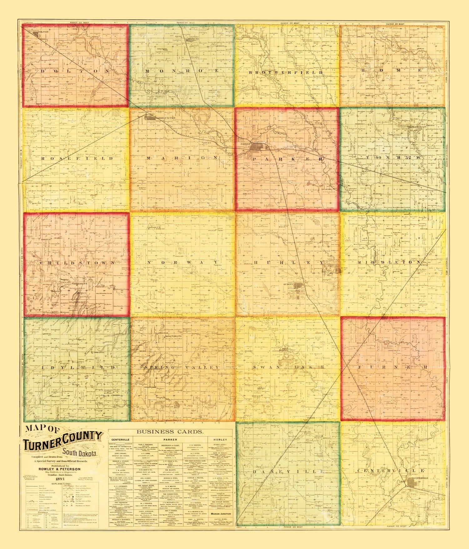 Vintage Map of Turner County, South Dakota 1893