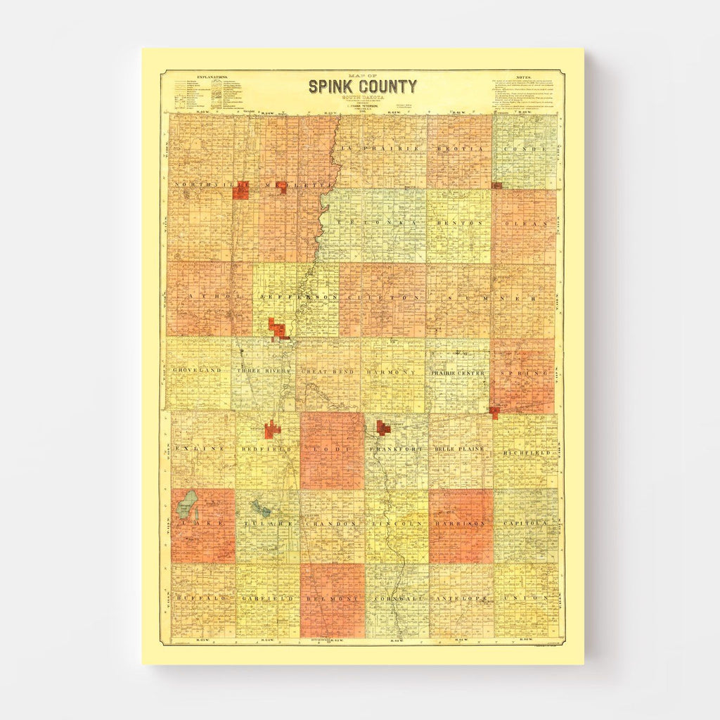 Vintage Map of Spink County, South Dakota 1899