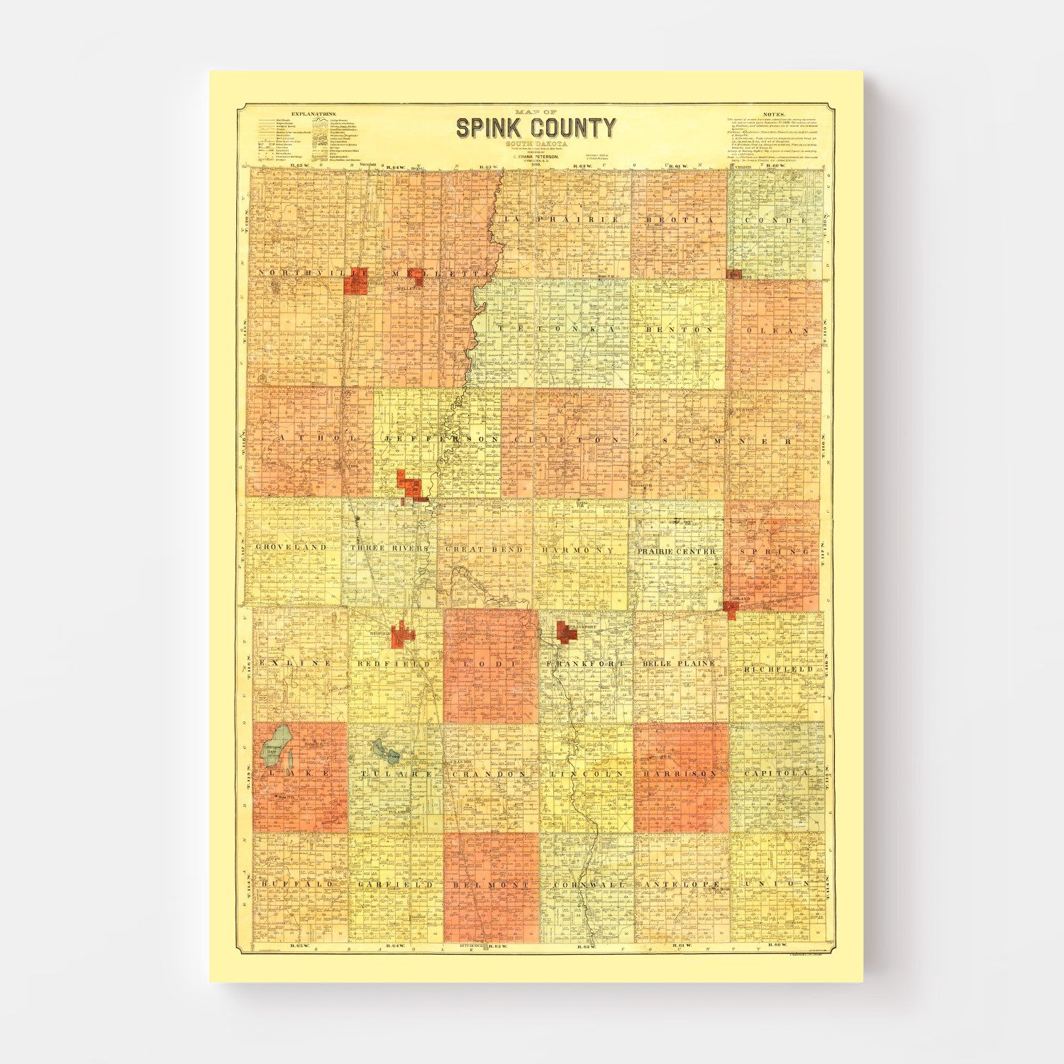 Vintage Map of Spink County, South Dakota 1899