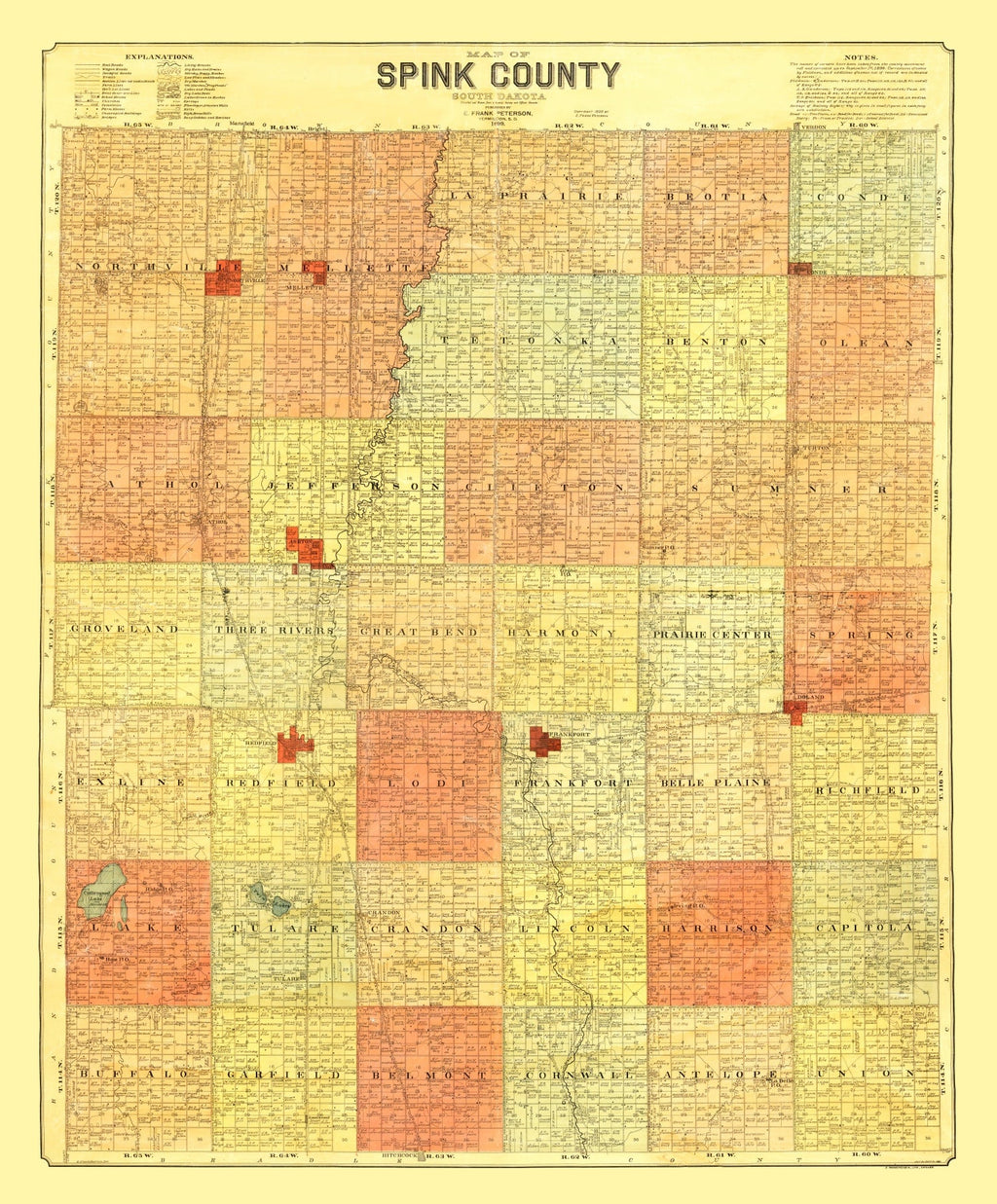 Vintage Map of Spink County, South Dakota 1899