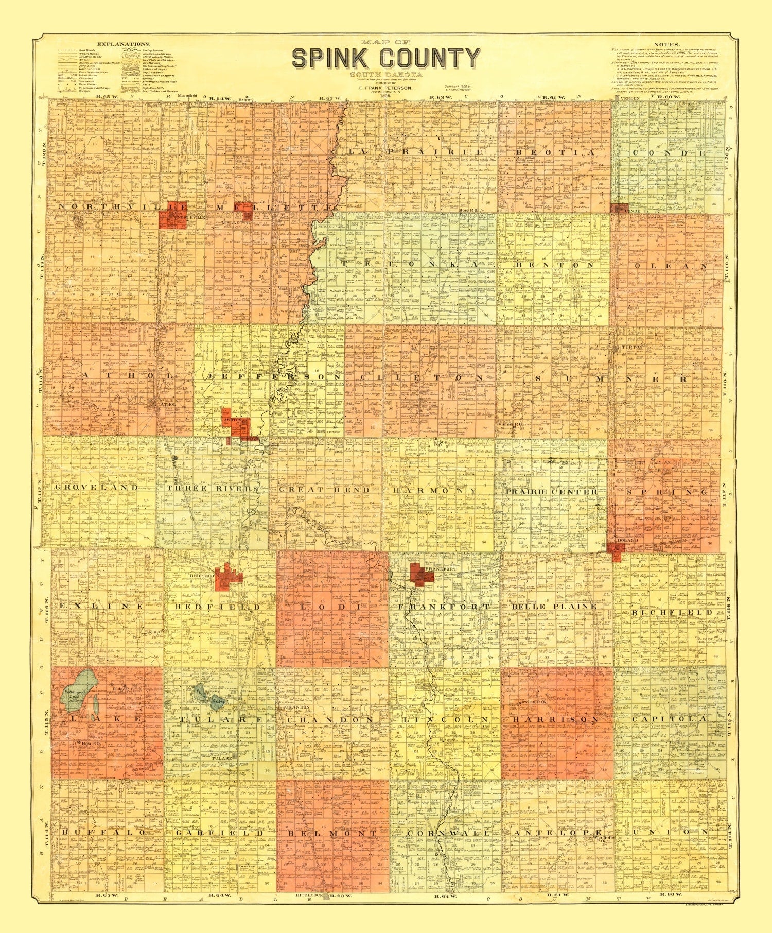 Vintage Map of Spink County, South Dakota 1899