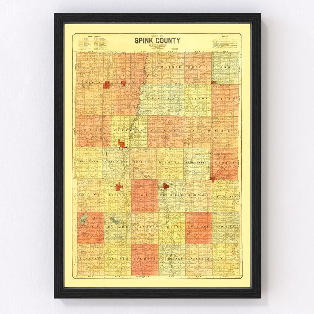 Vintage Map of Spink County, South Dakota 1899