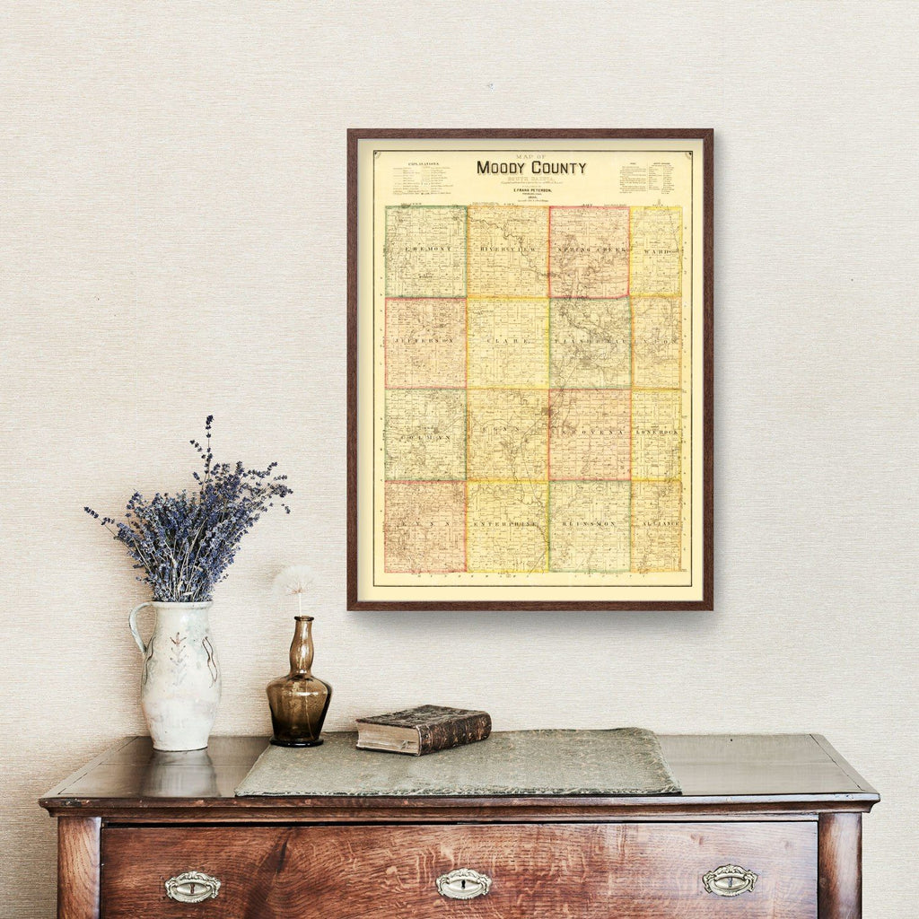 Vintage Map of Moody County, South Dakota 1896