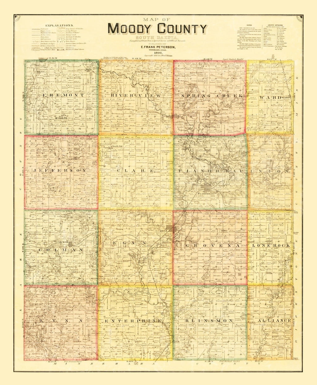Vintage Map of Moody County, South Dakota 1896