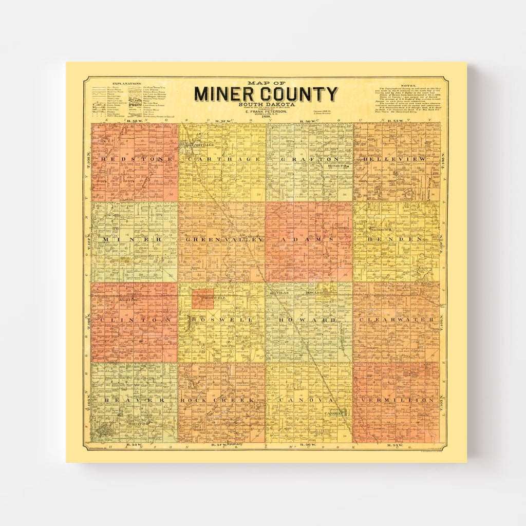 Vintage Map of Miner County, South Dakota 1898
