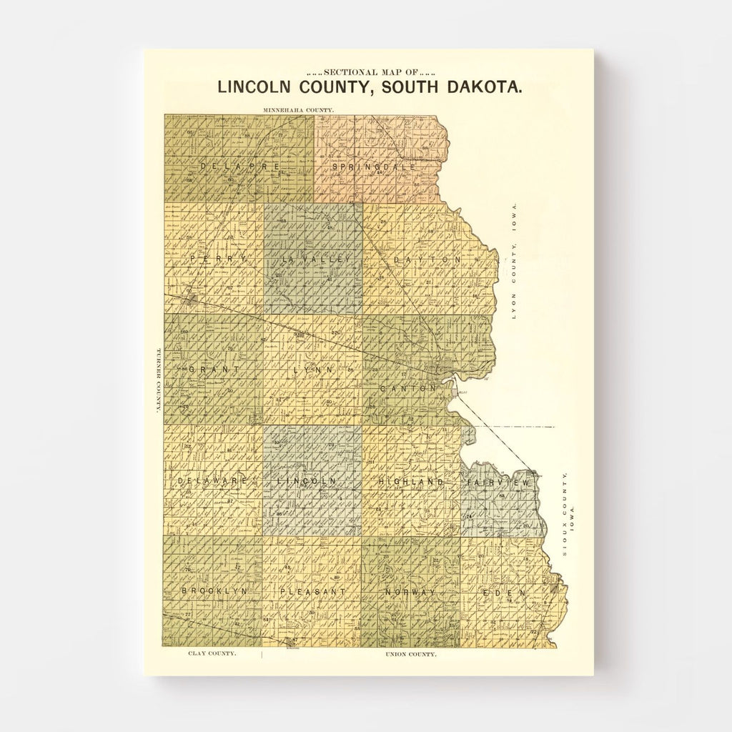 Vintage Map of Lincoln County, South Dakota 1900