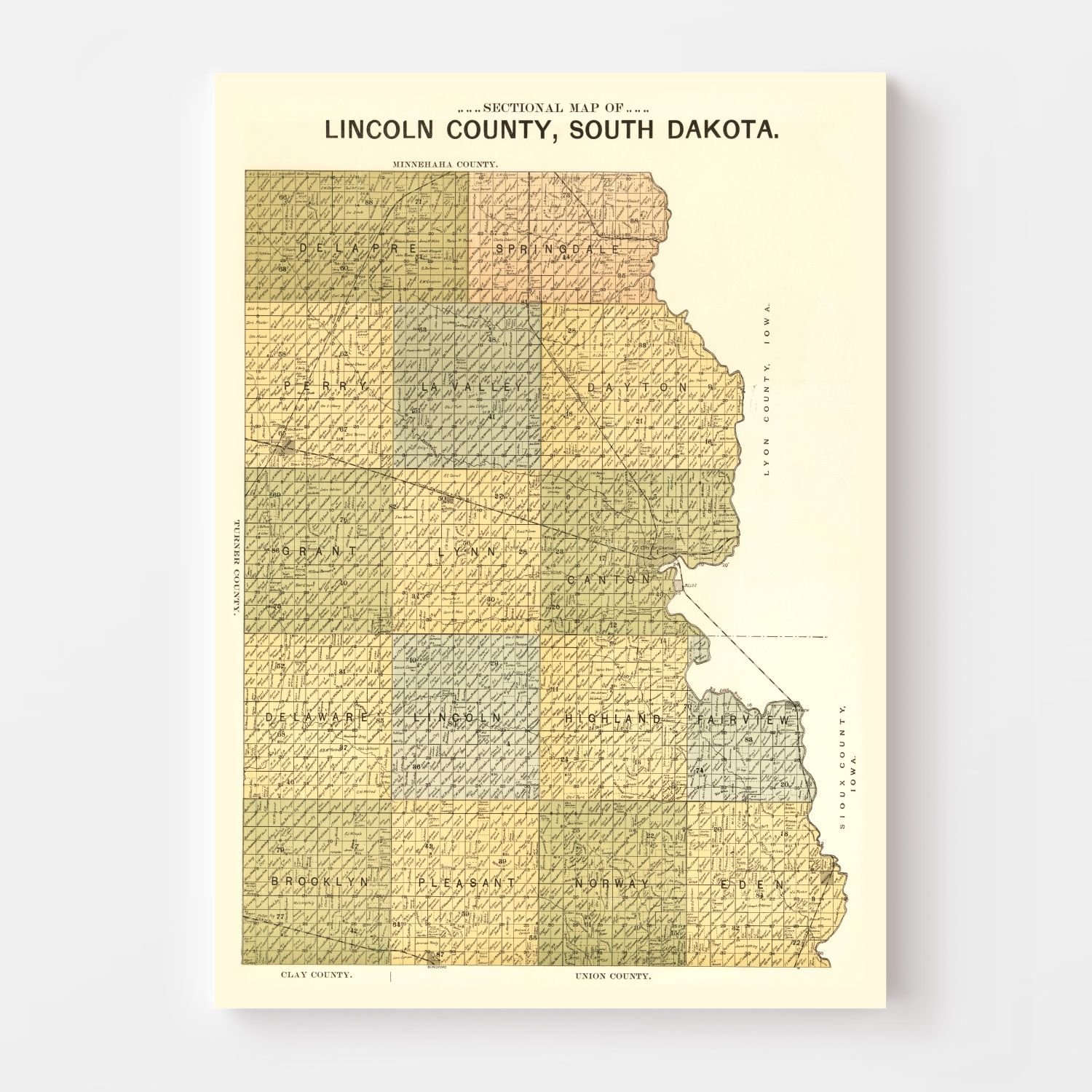 Vintage Map of Lincoln County, South Dakota 1900