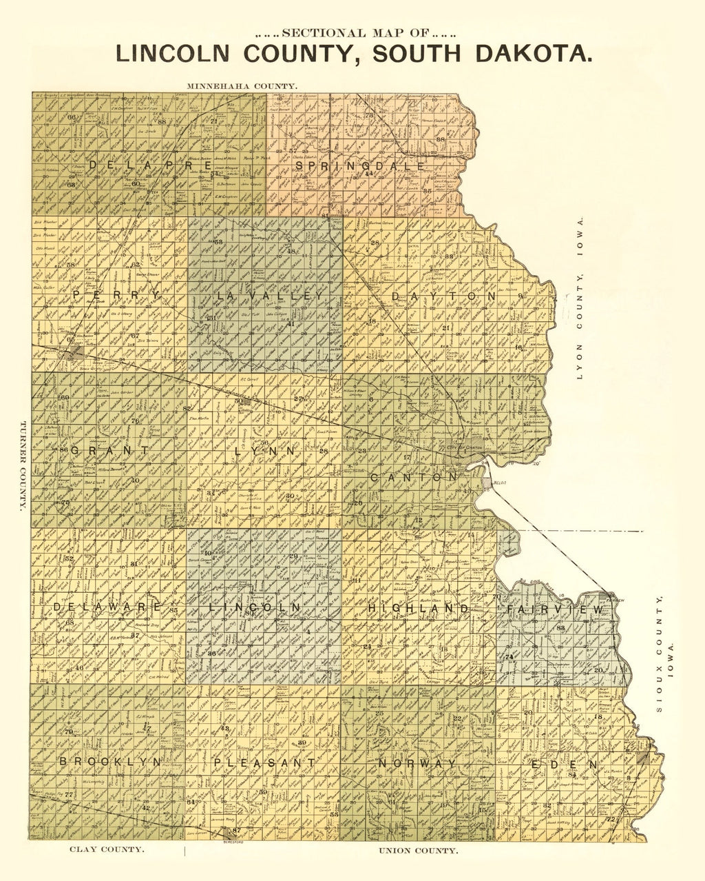 Vintage Map of Lincoln County, South Dakota 1900