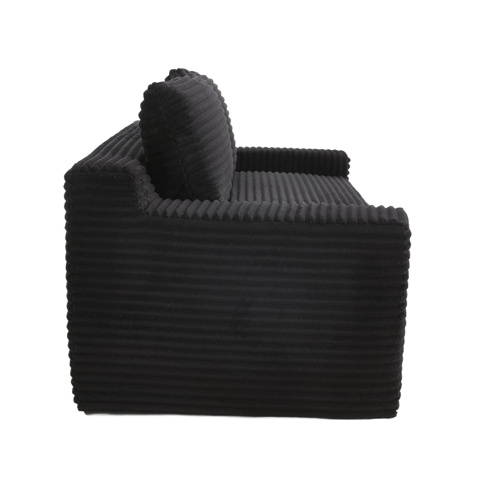Loveseat Sofa  with Memory Foam & Steel Frame - No Assembly, Convertible 2-in-1 Design, Corduroy Fabric - Compact Couch for Small Spaces, Apartments, Home Office & Bedroom (Black)