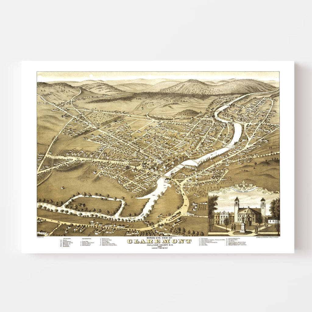Vintage Map of Claremont, New Hampshire 1877