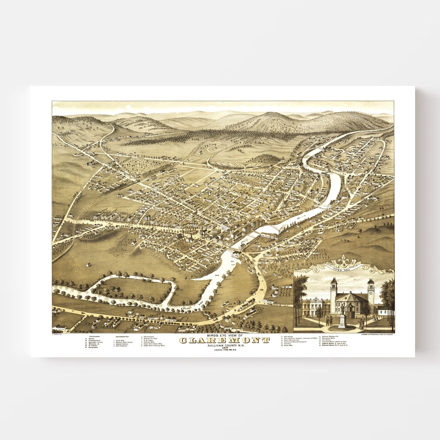 Vintage Map of Claremont, New Hampshire 1877